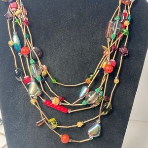 18" Eclectic Beaded Multi Strand Tiered Necklace